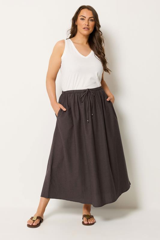 YOURS Plus Size Chocolate Brown Linen Maxi Skirt | Yours Clothing 1