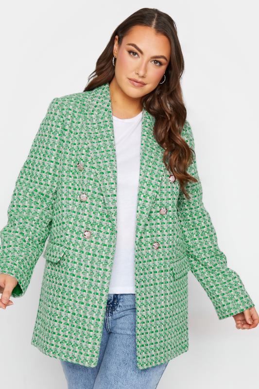 YOURS Plus Size Green Check Boucle Blazer | Yours Clothing 2