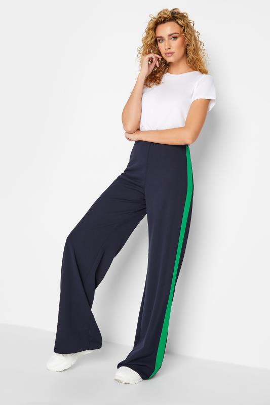 LTS Tall Womens Navy Blue & Green Stripe Wide Leg Trousers | Long Tall Sally 2