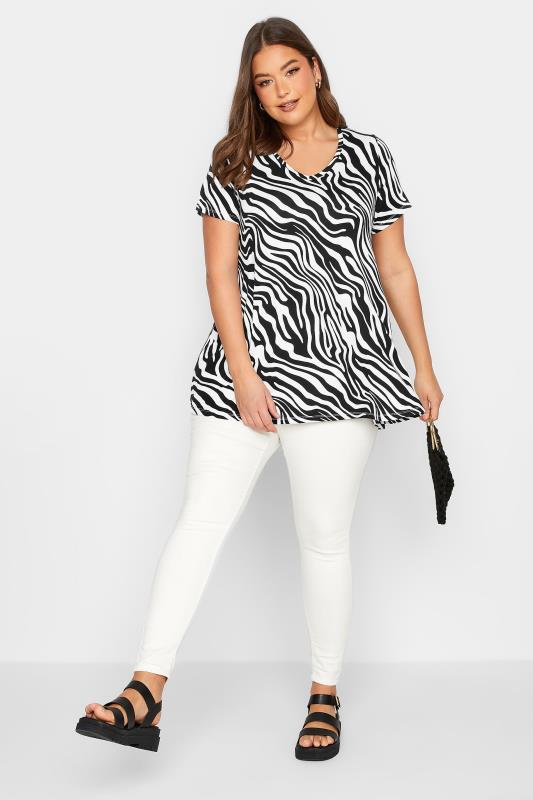 YOURS Curve Plus Size White Zebra Print T-Shirt | Yours Clothing  2