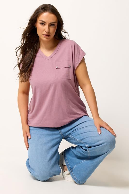  YOURS camiseta rosa con tachas y bolsillo