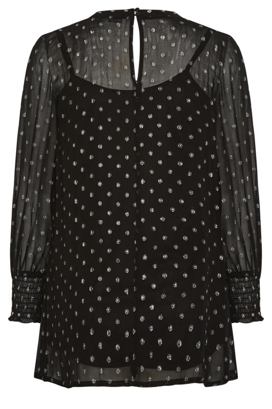 YOURS LONDON Plus Size Black Metallic Spot Print Shirred Cuff Blouse | Yours Clothing 7