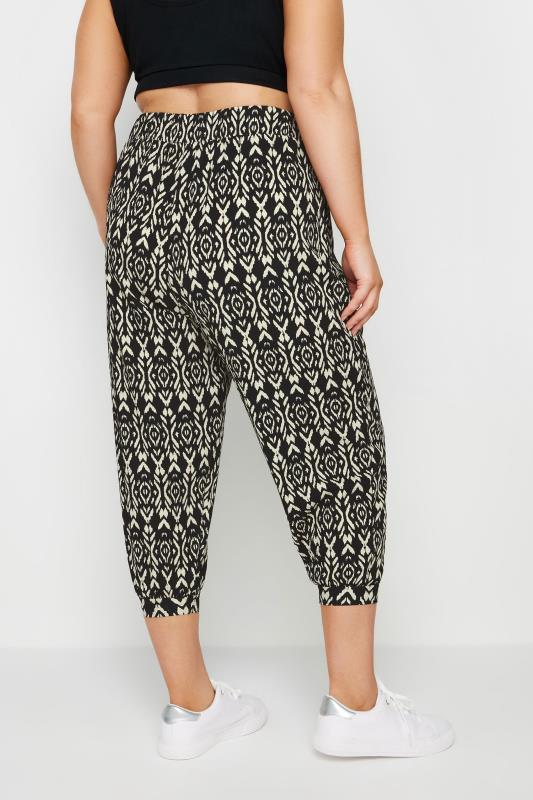 YOURS Plus Size Black Abstract Print Textured Cropped Harem Trousers | Yours Clothing 3