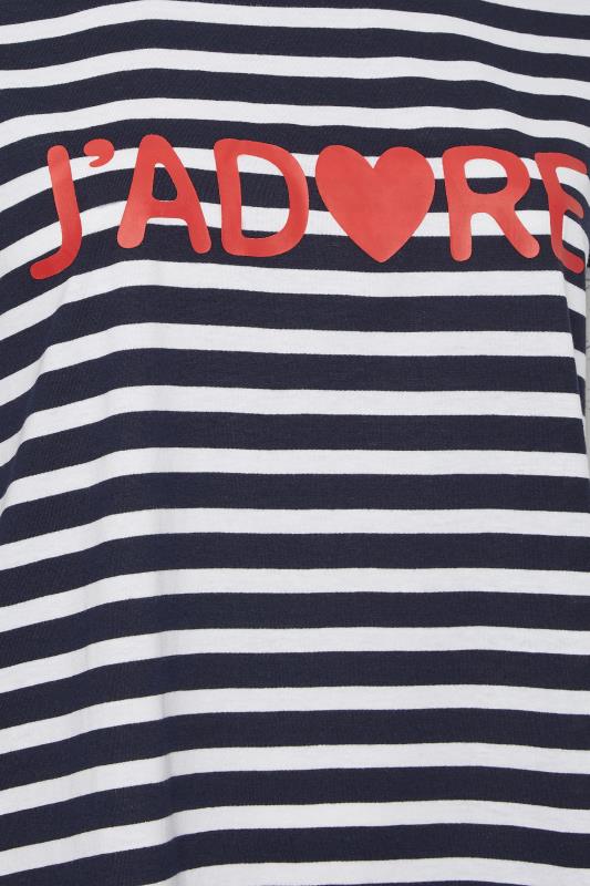 YOURS Plus Size Navy Blue Stripe 'J'adore' T-Shirt | Yours Clothing 6