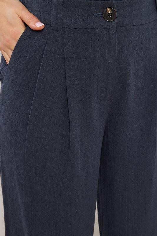 LTS Tall Women's Navy Blue Linen Pleated Wide Leg Trousers | Long Tall Sally 2