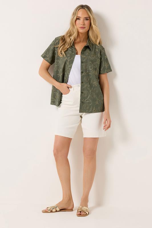 LTS Tall Women's Olive Green Floral Embroidered Shirt | Long Tall Sally 4