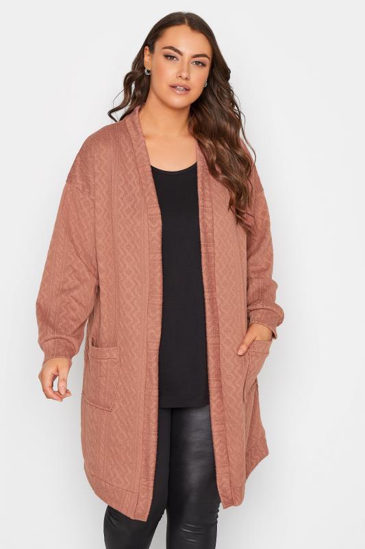 Plus Size  YOURS LUXURY Curve Pink Soft Touch Cable Knit Cardigan