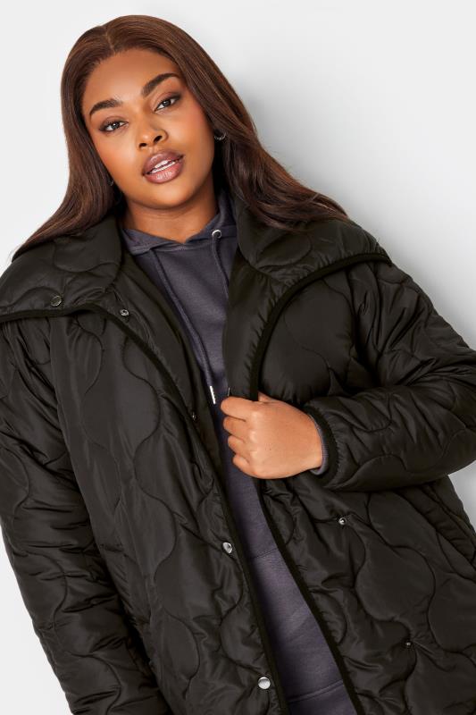YOURS Plus Size Black Quilted Funnel Neck Coat | Yours Clothing 6