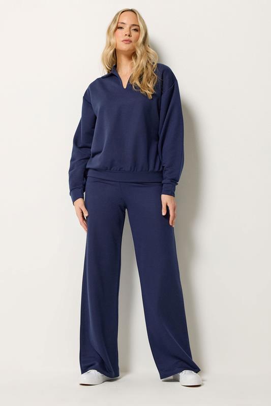 LTS Tall Women's Set Navy Blue Collared Sweatshirt & Wide Leg Trousers | Long Tall Sally 1