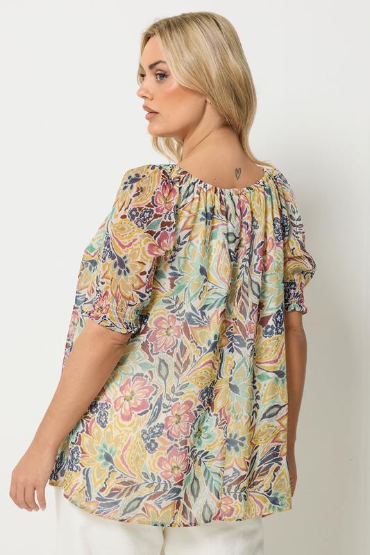 YOURS Plus Size Yellow Abstract Tie Neck Blouse | Yours Clothing 3