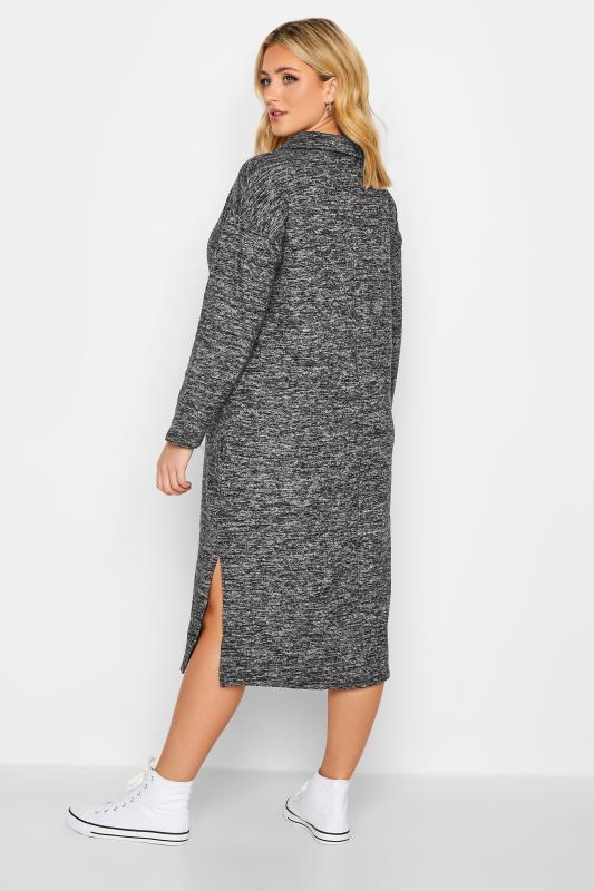 Plus Size Grey Textured Soft Touch Open Collar Midi Dress | Yours Clothing  3