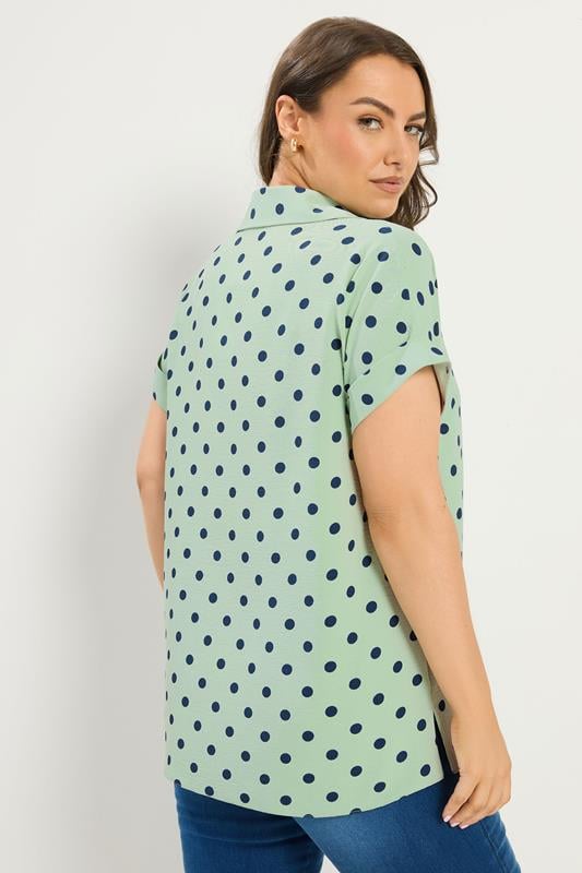YOURS Plus Size Green Polka Dot Pleat Front Shirt | Yours Clothing 2