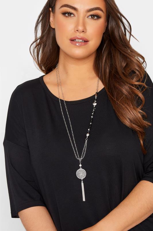 Silver Tone Chain & Beaded Long Necklace_M.jpg