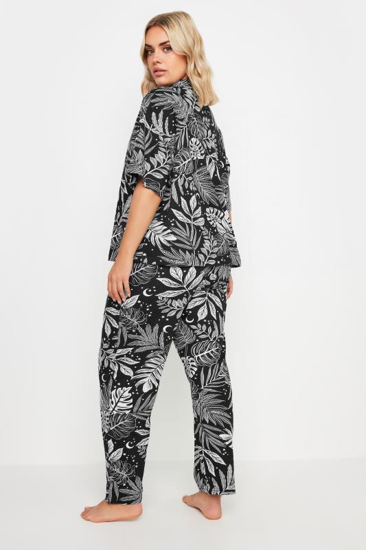 YOURS Plus Size Black Midnight Palm Print Button Through Pyjama Set | Your Clothing 4