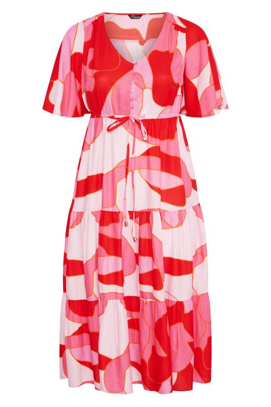 LIMITED COLLECTION Plus Size Pink Abstract Print Tiered Maxi Dress | Yours Clothing  6
