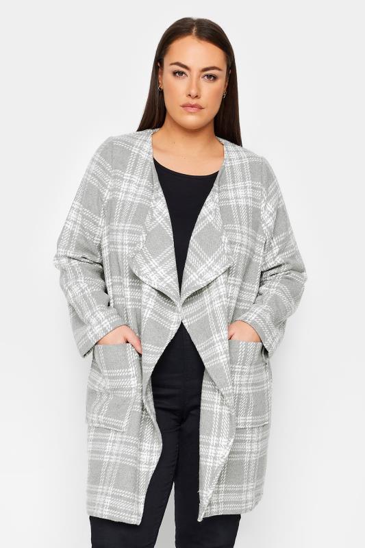 Plus Size  Evans Grey Checked Waterfall Jacket