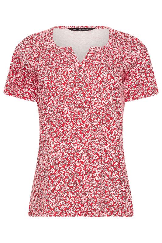 M&Co 2 PACK Red & White Floral Cotton Henley Tops | M&Co 8