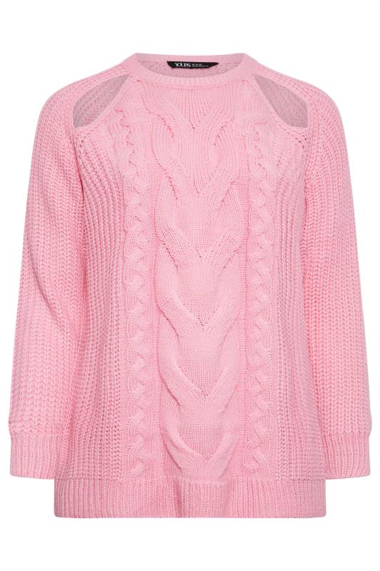 YOURS Plus Size Pink Cable Knit Cut Out Jumper | Yours Clothing 5