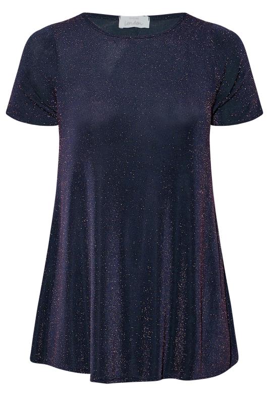 Curve Navy Blue & Copper Glitter Swing Top | Yours Clothing 5