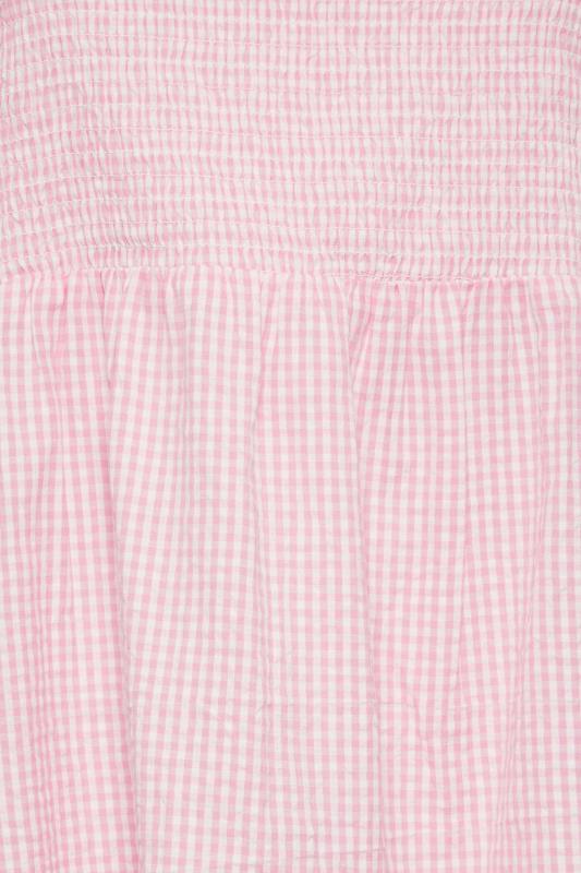 YOURS Plus Size Curve Pink Gingham Print Square Neck Shirred Top | Yours Clothing 5