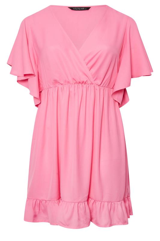 LIMITED COLLECTION Plus Size Pink Frill Sleeve Wrap Tunic Dress | Yours Clothing 8