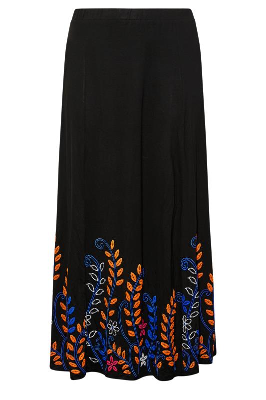 Plus Size Black Floral Border Print Skirt | Yours Clothing 4