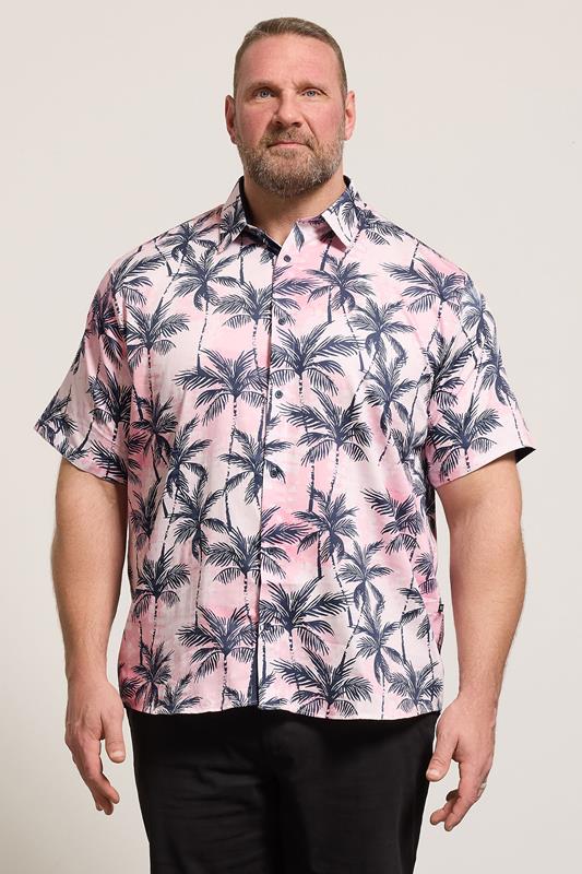 KAM Big & Tall Pink Palm Print Shirt | BadRhino 1