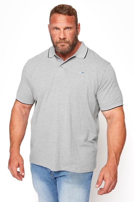  Grande Taille BadRhino Big & Tall Grey Marl Essential Tipped Polo Shirt