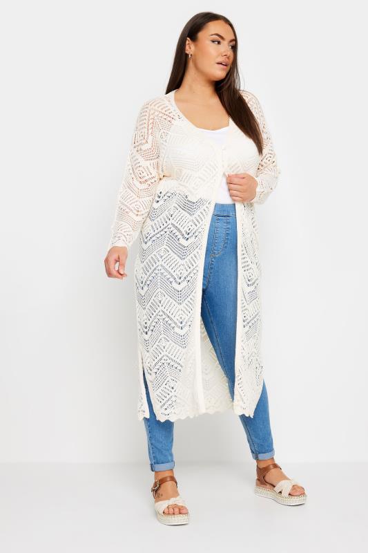 YOURS Plus Size Ivory White Maxi Crochet Cardigan | Yours Clothing 2