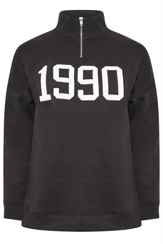 YOURS Plus Size Black '1990' Quarter Zip Sweatshirt | Yours Clothing 5