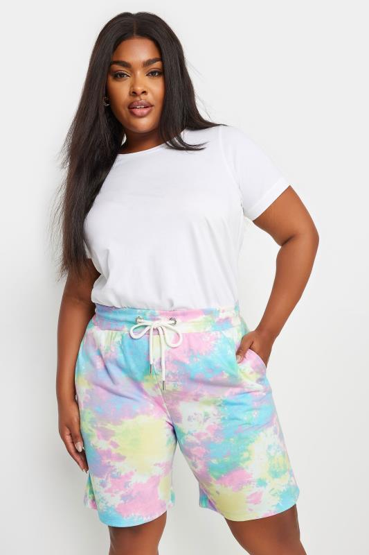  Grande Taille YOURS Curve Pink & Blue Tie Dye Jogger Shorts