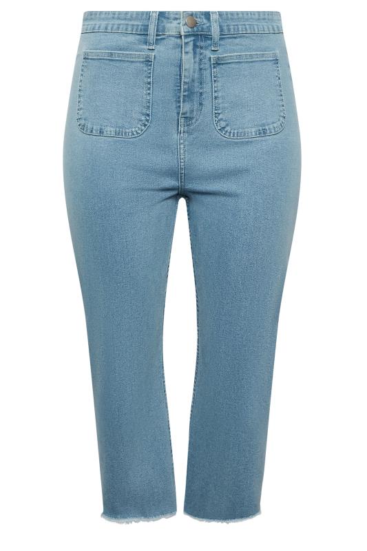 YOURS Plus Size Light Blue Front Pocket Cropped Wide Leg Jeans | Yours Clothing 4
