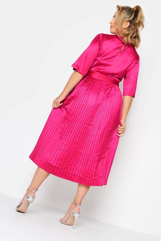 YOURS LONDON Plus Size Pink Satin Pleated Wrap Dress | Yours Clothing 3