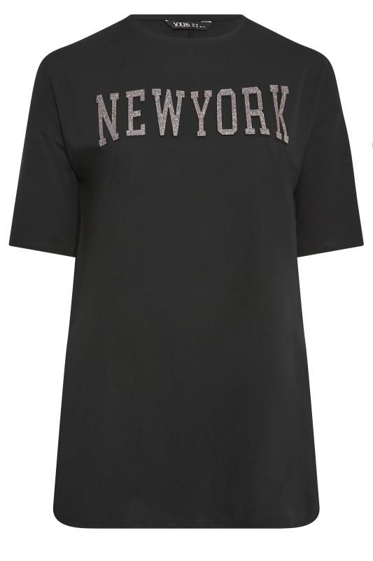 YOURS Curve Black 'New York' Glitter Embossed T-Shirt | Yours Clothing  7