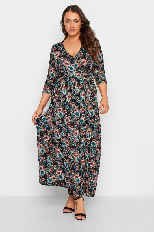 Plus Size Black Floral Print Wrap Maxi Dress | Yours Clothing 2