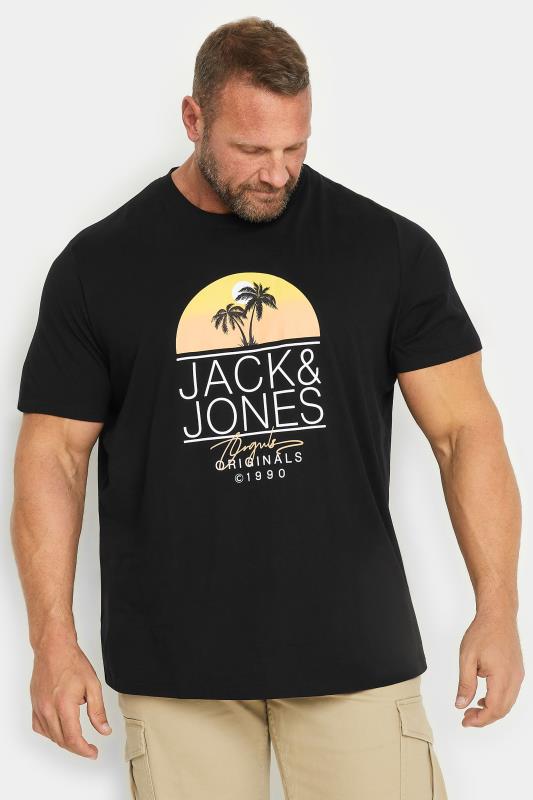 JACK & JONES Big & Tall Black Palm Tree Print 'Originals' T-Shirt | BadRhino 1
