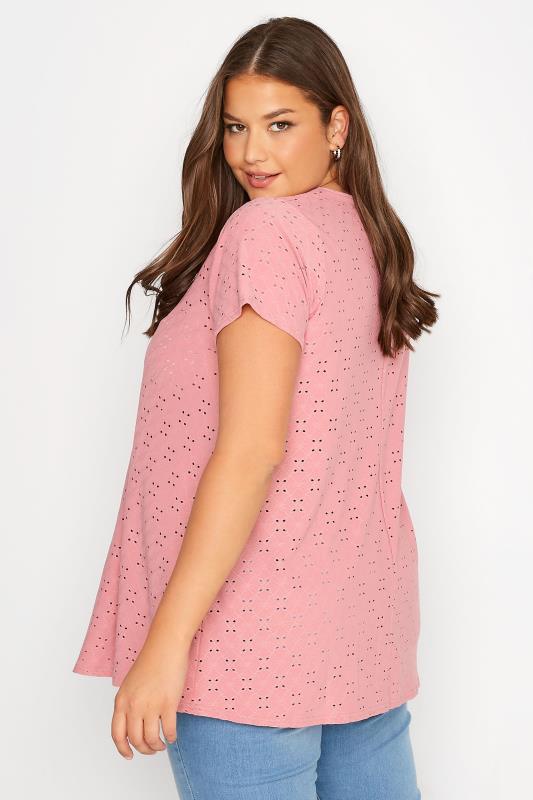 Plus Size Pink Broderie Anglaise Swing Top | Yours Clothing 3