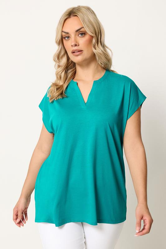  YOURS camiseta azul con cuello de muesca