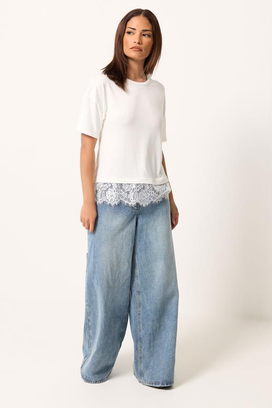 PixieGirl Petite White Lace Hem T-Shirt | PixieGirl 2