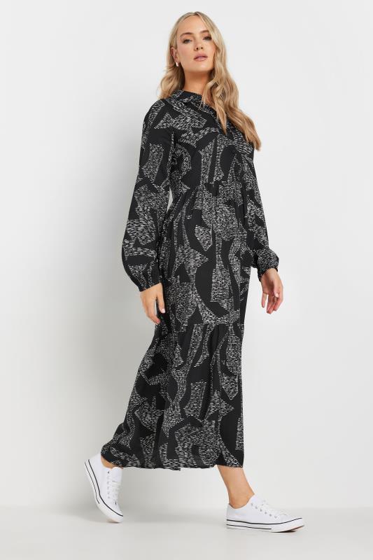 LTS Tall Black Abstract Dash Tiered Smock Dress | Long Tall Sally 2