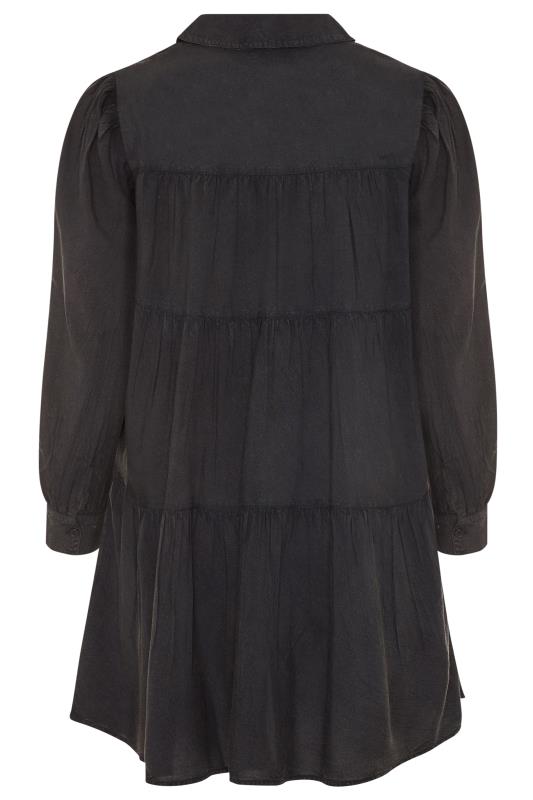 LIMITED COLLECTION Curve Black Washed Denim Look Tiered Shirt Dress 6