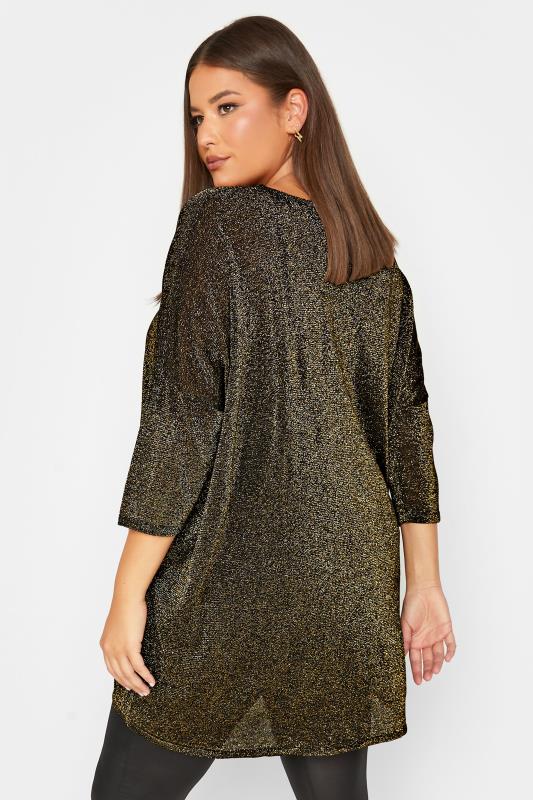 Curve Gold & Black Glitter Drop Shoulder Top | Yours Clothing 3