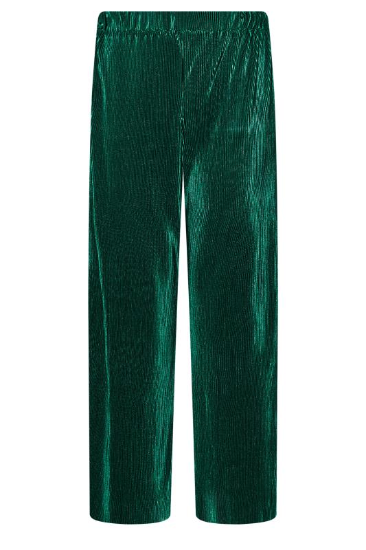 Plus Size Emerald Green Plisse Wide Leg Trousers | Yours Clothing 4