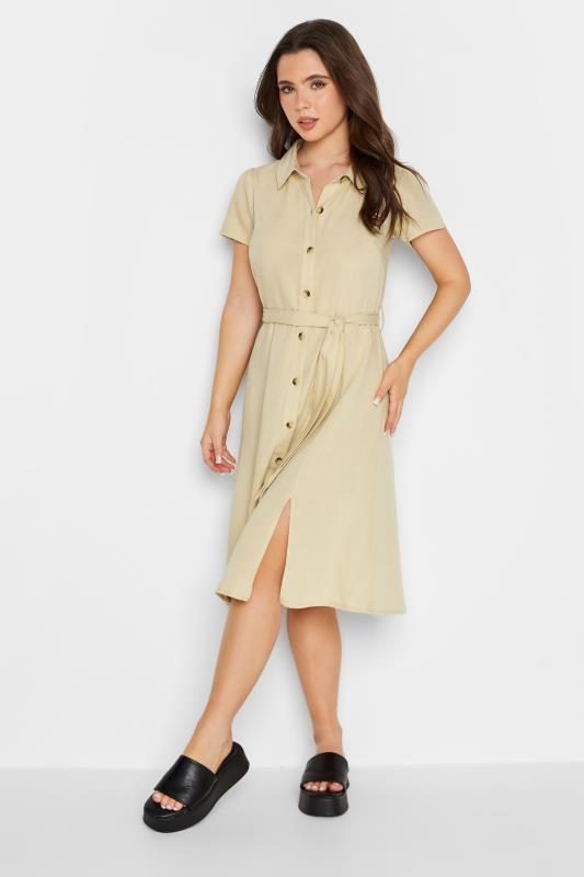 PixieGirl Stone Brown Linen Blend Button Through Dress | PixieGirl 1