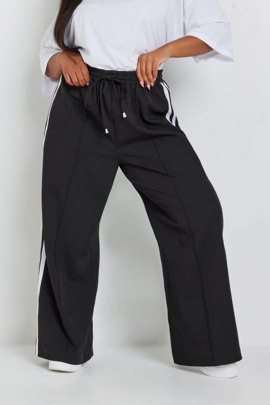 YOURS Plus Size Black Double Side Stripe Wide Leg Trousers | Yours Clothing 2