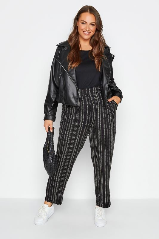 Plus Size Black Stripe Print Trousers | Yours Clothing 2
