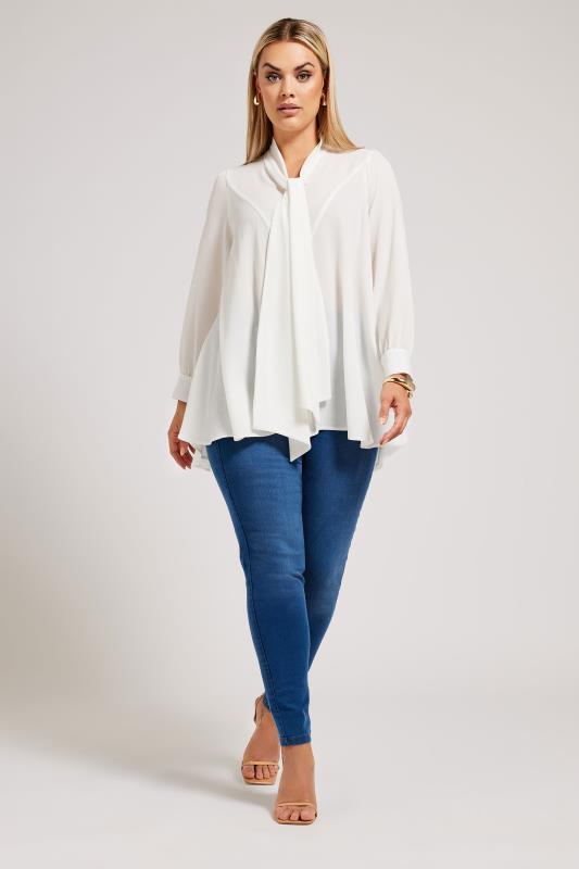 YOURS LONDON Plus Size White Tie Neck Blouse | Yours Clothing 3
