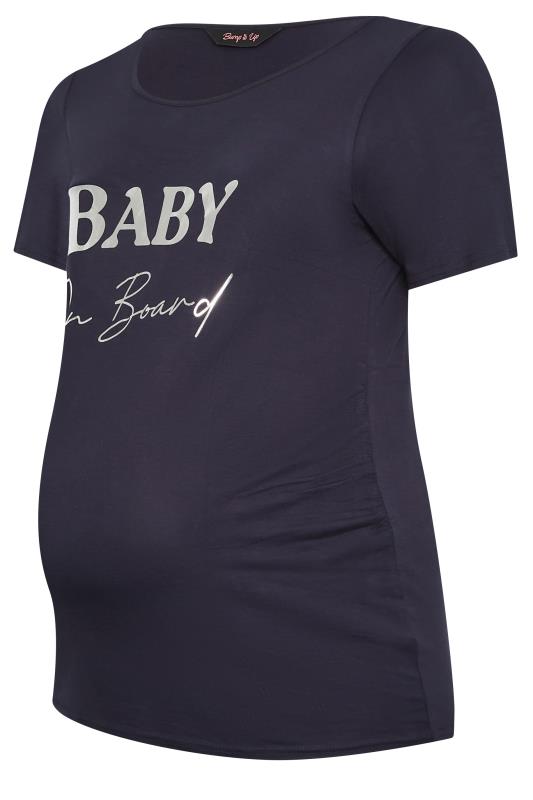 BUMP IT UP MATERNITY Plus Size Navy Blue 'Baby On Board' Slogan T-shirt | Yours Clothing 6