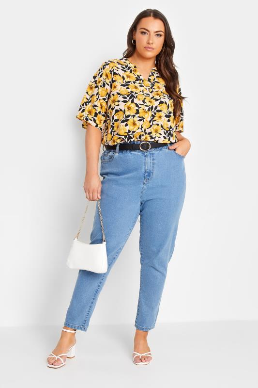 YOURS Plus Size Yellow Floral Print V-Neck Blouse | Yours Clothing 2