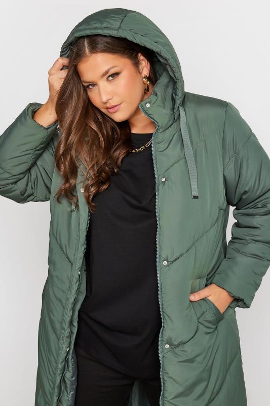 Plus Size Sage Green Padded Maxi Coat | Yours Clothing 4